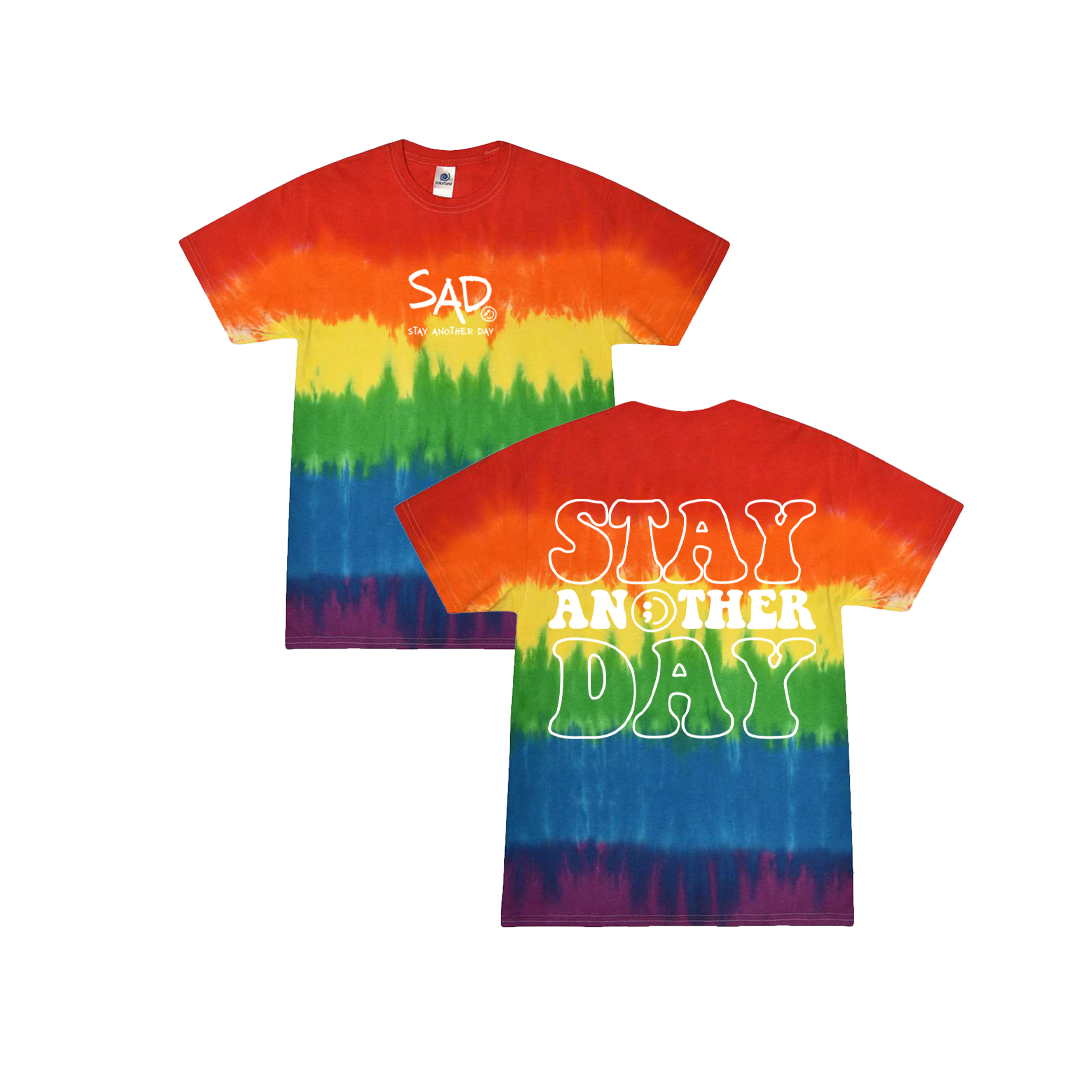 Stay Another Day Bubble Print on a Tie Dye T-shirt - June 2023 Monthly PRIDE Exclusive