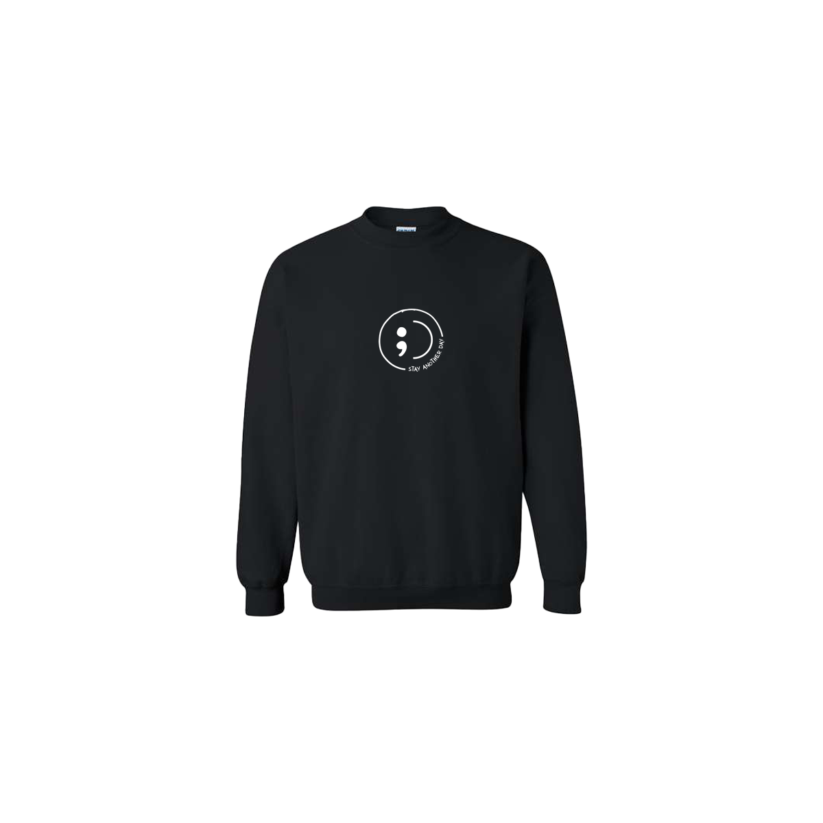 Stay Another Day Smiley with text Embroidered Black Crewneck - Mental Health Awareness Clothing