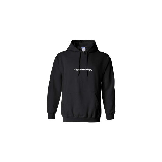 Stay Another Day Embroidered Black Hoodie - Mental Health Awareness Clothing