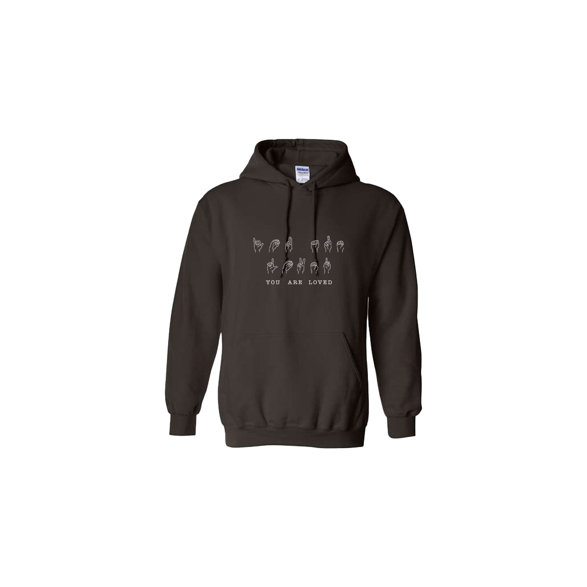 You Are Loved Sign Language Embroidered Brown Hoodie - Mental Health Awareness Clothing