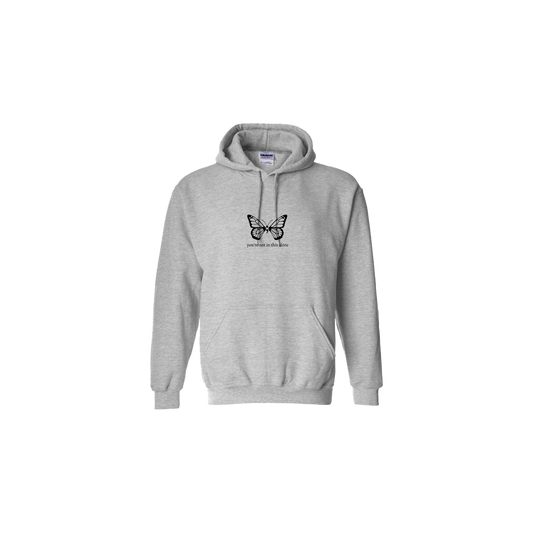 You're Not In This Alone Butterfly Embroidered Grey Hoodie - Mental Health Awareness Clothing