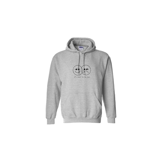 It's Okay to be Sad Double Smiley Face Embroidered Grey Hoodie - Mental Health Awareness Clothing