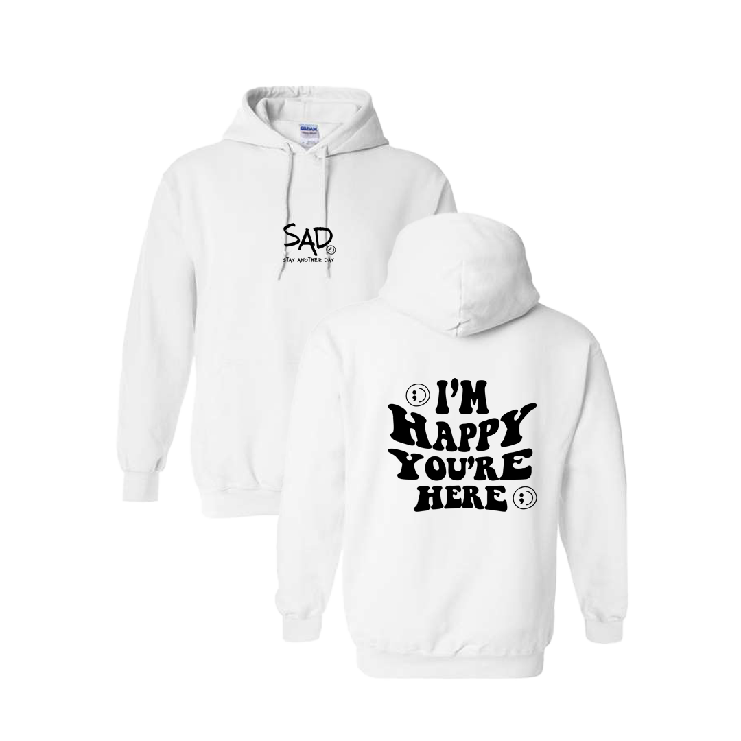Be happy black and white hoodie sales