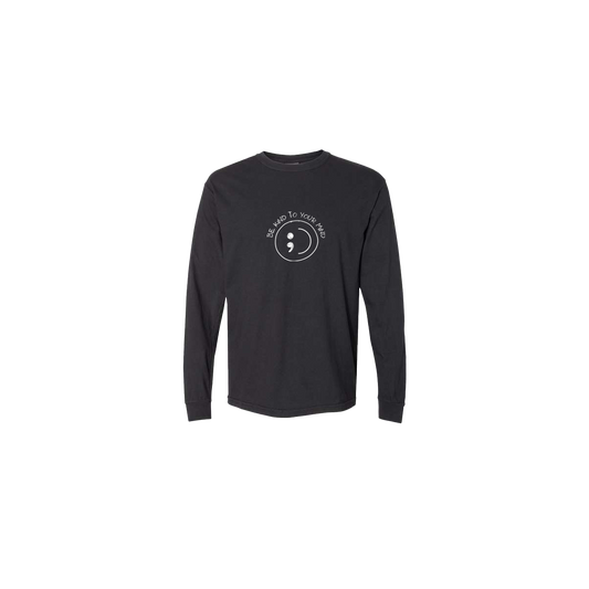 Be Kind To Your Mind Smiley Face Embroidered Black Long Sleeve Tshirt - Mental Health Awareness Clothing