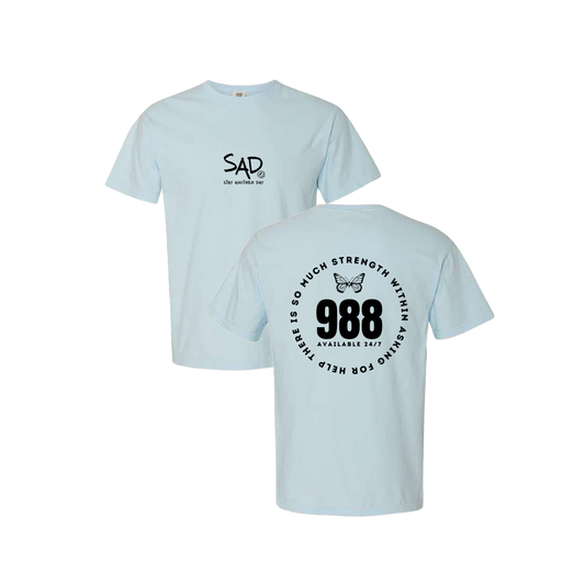 So Much Strength - Butterfly - 988 Screen Printed Blue T-shirt - Mental Health Awareness Clothing