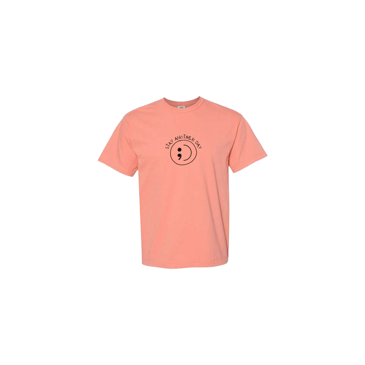 Stay Another Day Smiley Face Embroidered Coral Tshirt - Mental Health Awareness Clothing