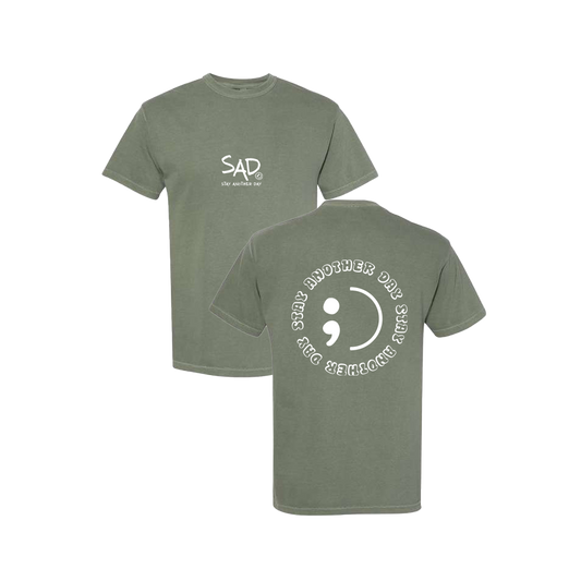Stay Another Day Circle Screen Printed Army Green T-shirt - Mental Health Awareness Clothing