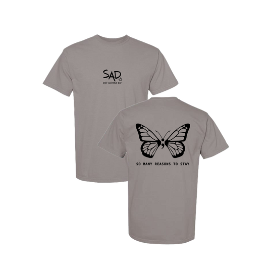 So Many Reasons To Stay Butterfly Screen Printed Grey T-shirt - Mental Health Awareness Clothing
