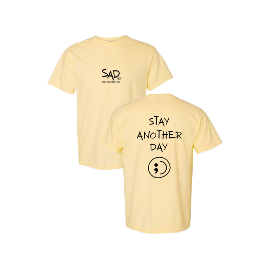 Stay Another Day Screen Printed Yellow T-shirt - Mental Health Awareness Clothing