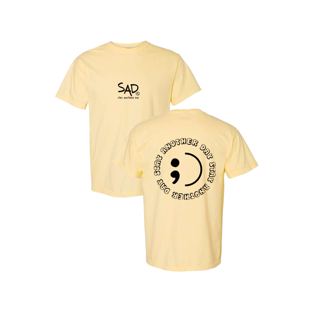 Stay Another Day Circle Screen Printed Yellow T-shirt - Mental Health Awareness Clothing
