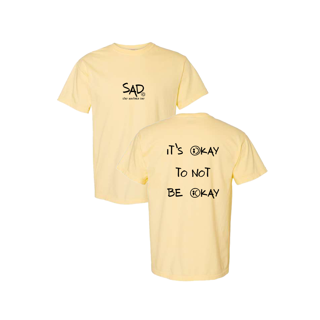 It's Okay To Not Be Okay Screen Printed Yellow T-shirt - Mental Health Awareness Clothing