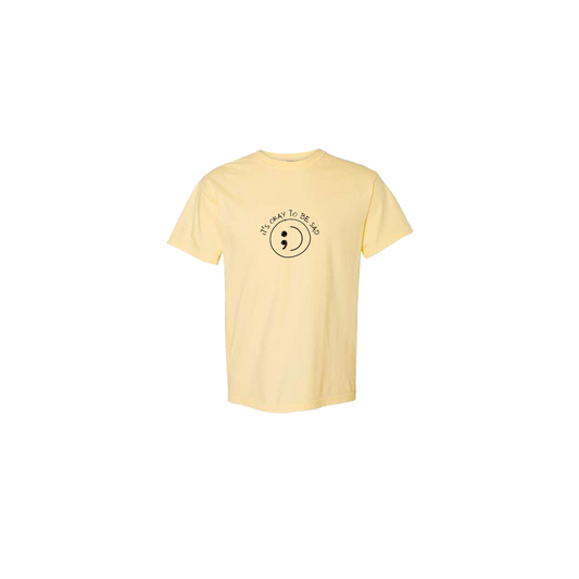 It's Okay to be Sad Embroidered Yellow Tshirt - Mental Health Awareness Clothing