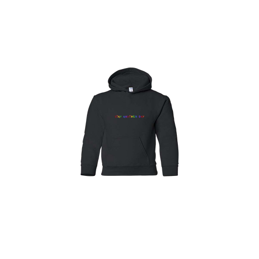 Stay Another Day Rainbow Embroidered Black Youth Hoodie