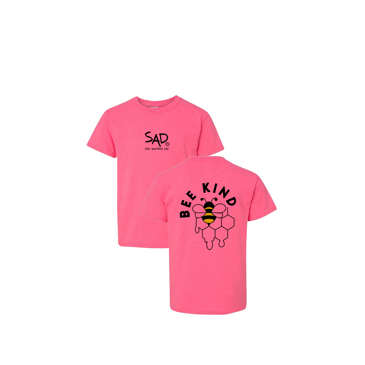 Bee Kind Honey Pot Screen Printed Safety Pink Youth Tshirt