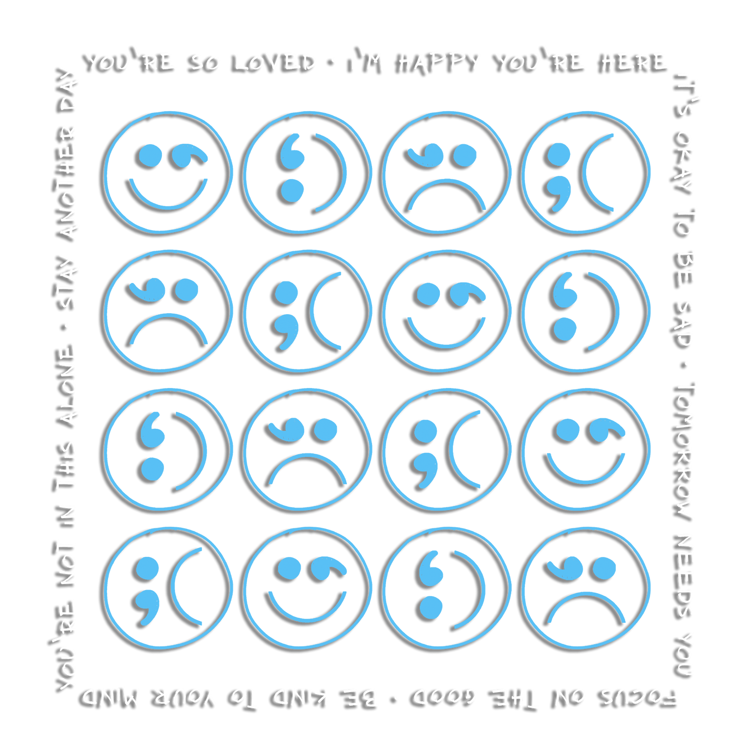 Multi Smiley Face Blue Screen Printed