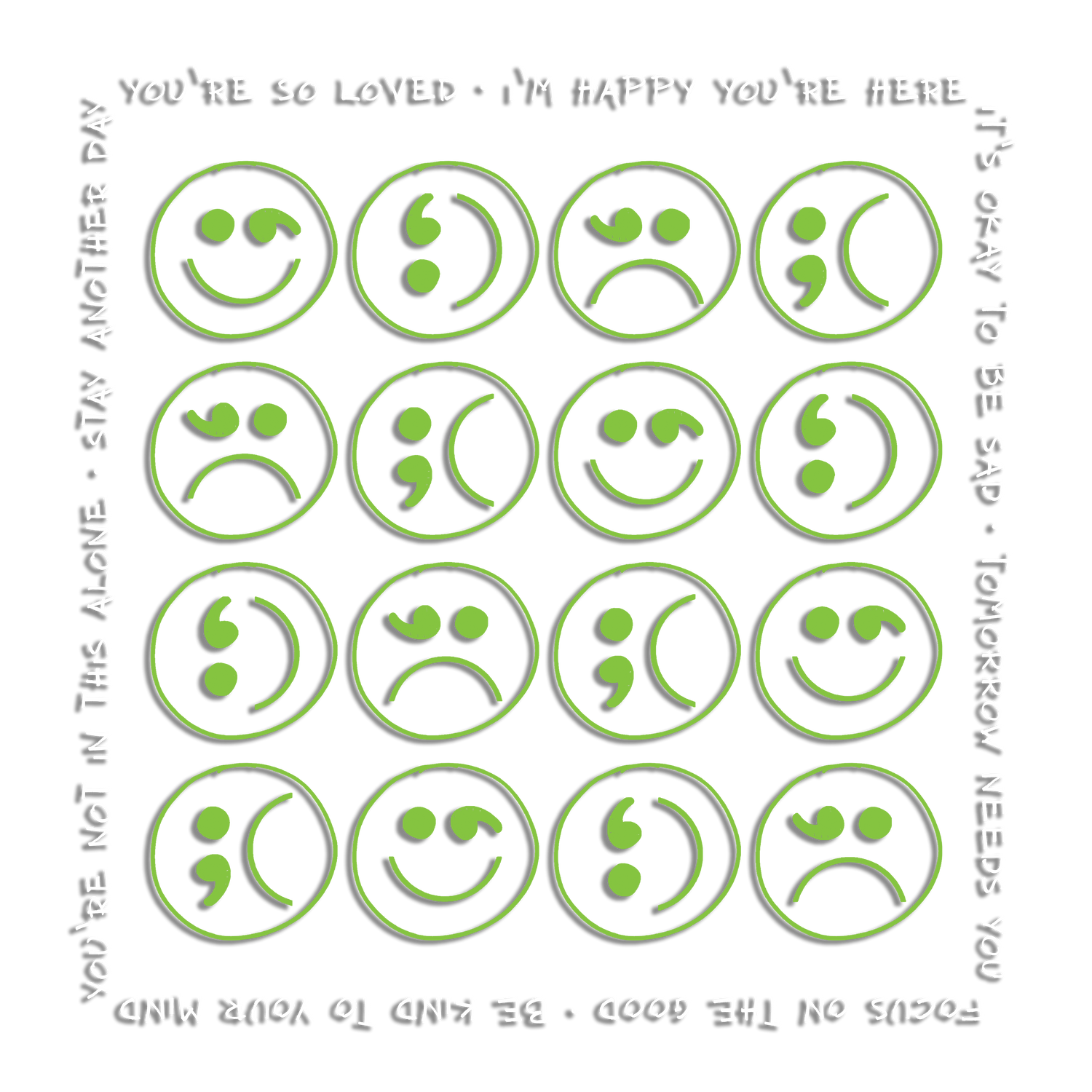 Multi Smiley Face Green Screen Printed