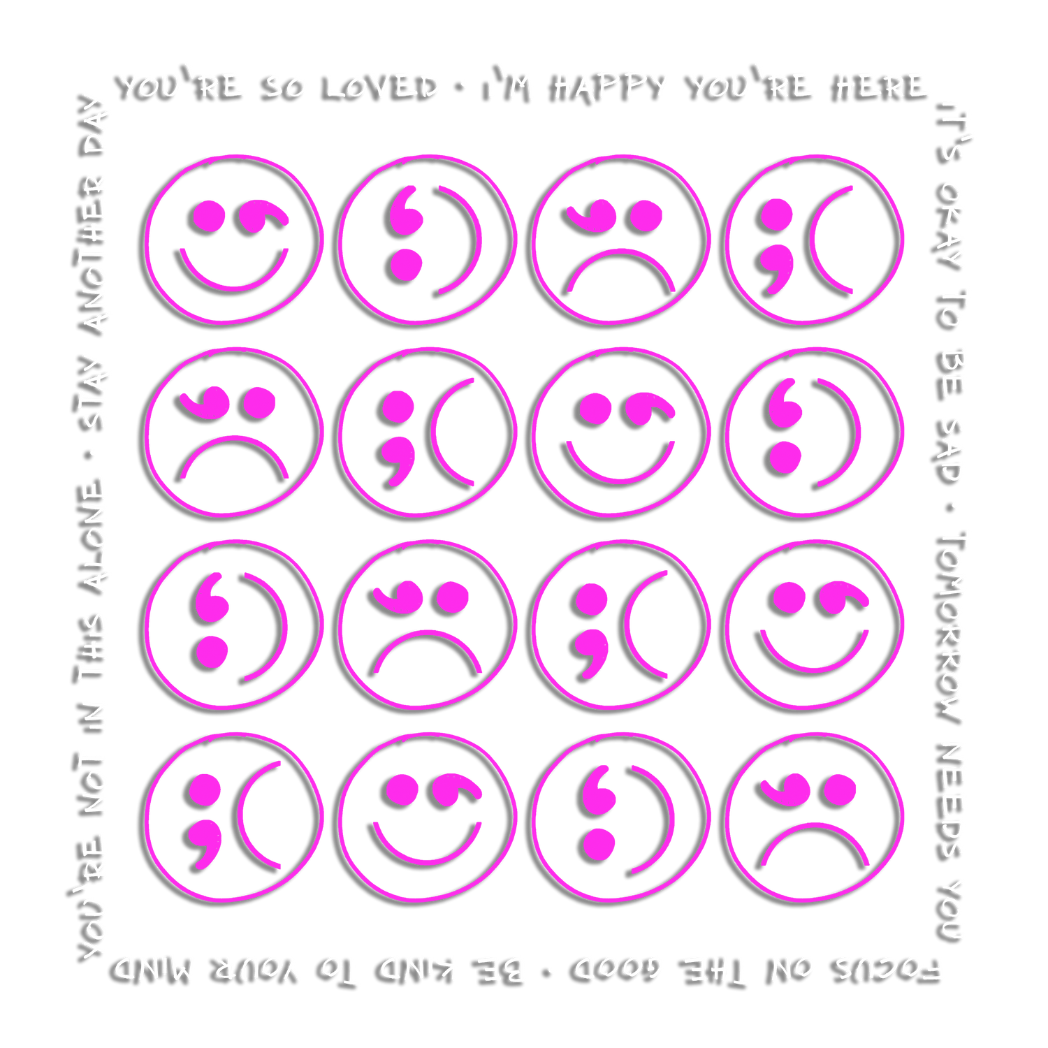 Multi Smiley Face Pink Screen Printed