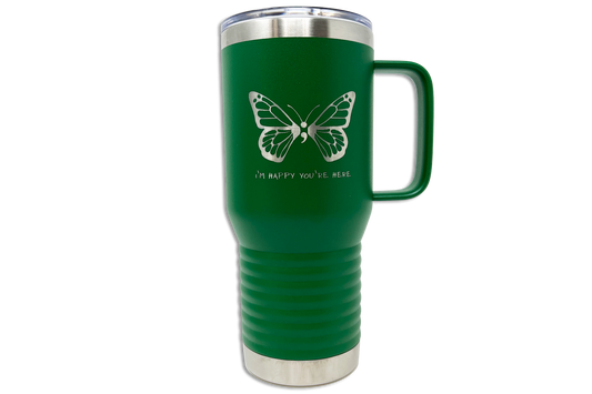 20oz with Handle - I'm Happy You're Here Engraved Tumbler