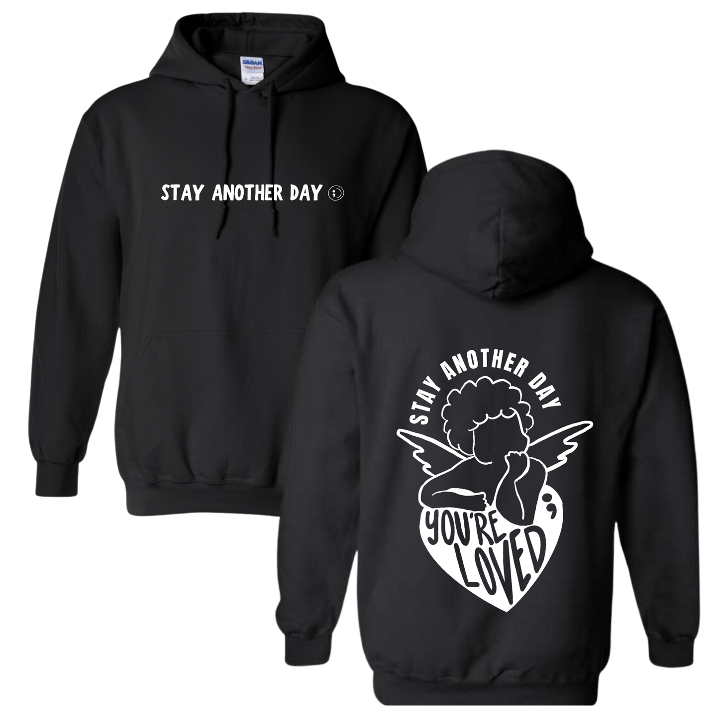 Stay Another Day Valentine's You're Loved Cupid Printed Black Hoodie