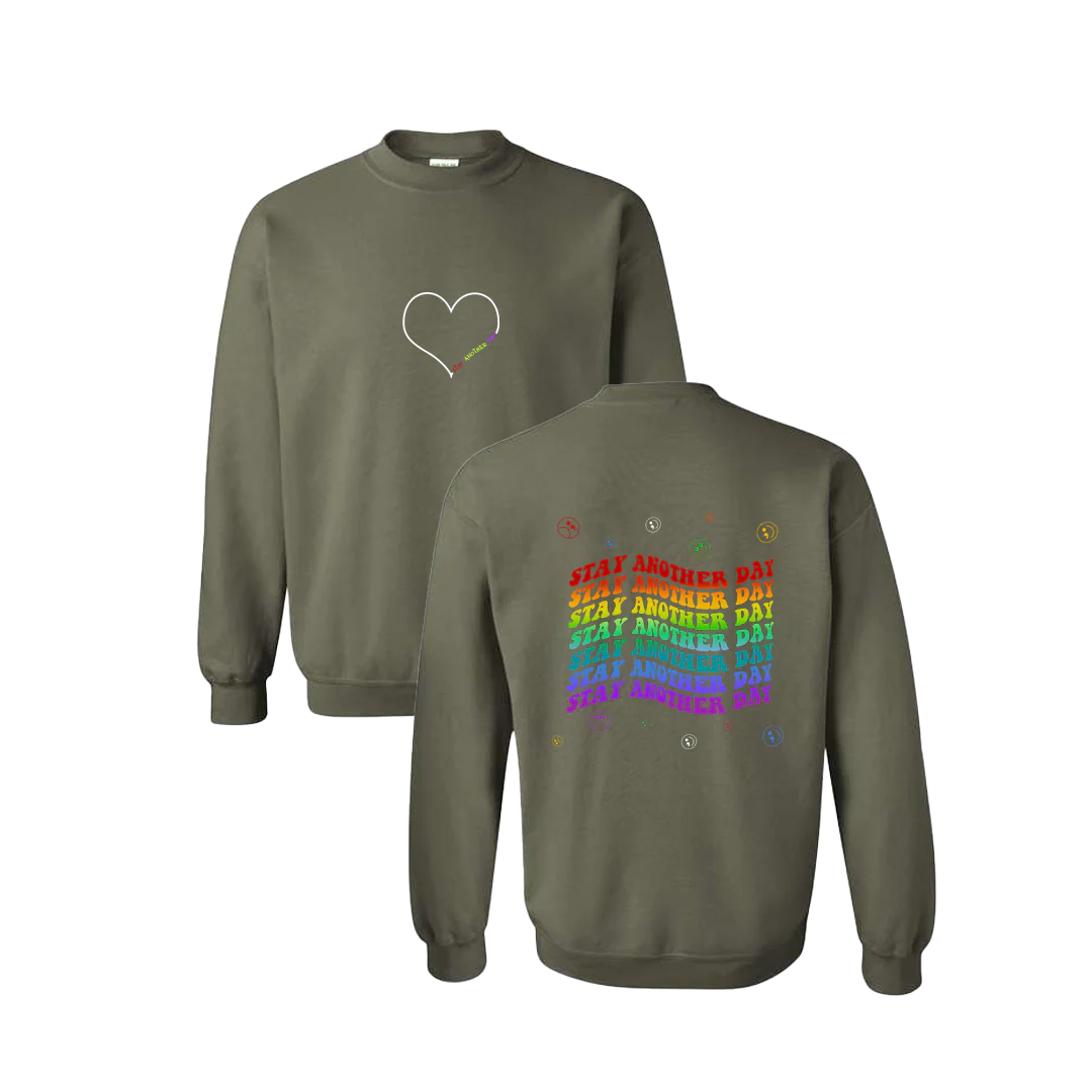 Stay Another Day Layered Rainbow Screen Printed Crewneck