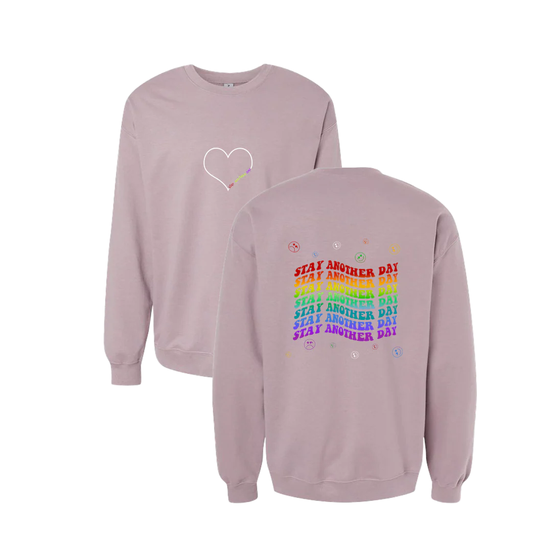 Stay Another Day Layered Rainbow Screen Printed Crewneck