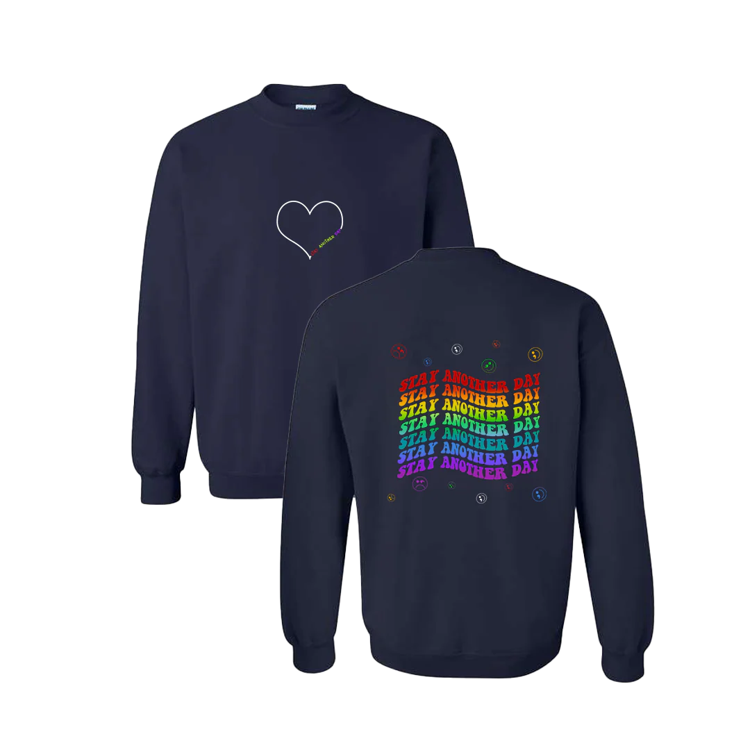 Stay Another Day Layered Rainbow Screen Printed Crewneck
