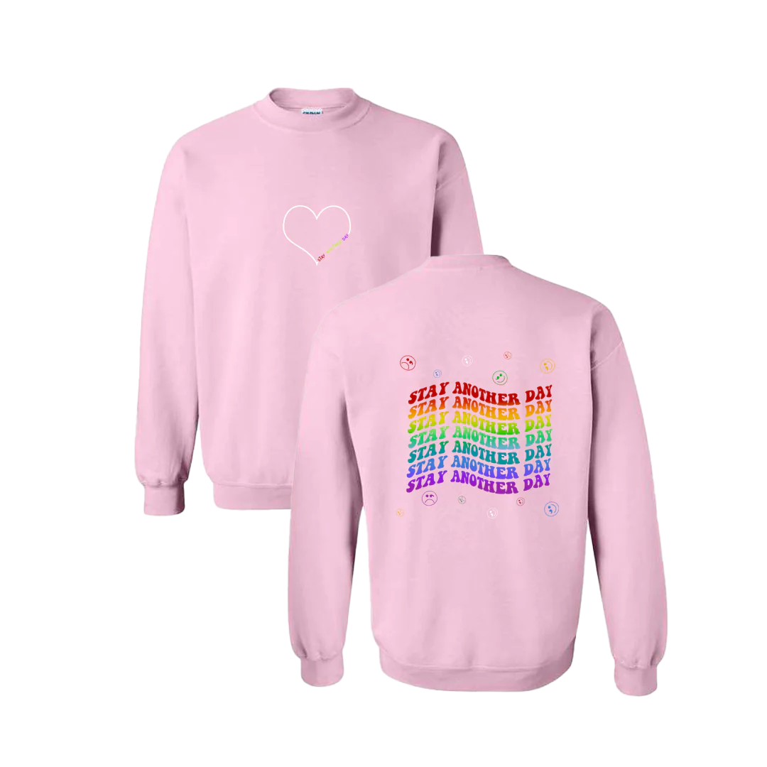 Stay Another Day Layered Rainbow Screen Printed Crewneck