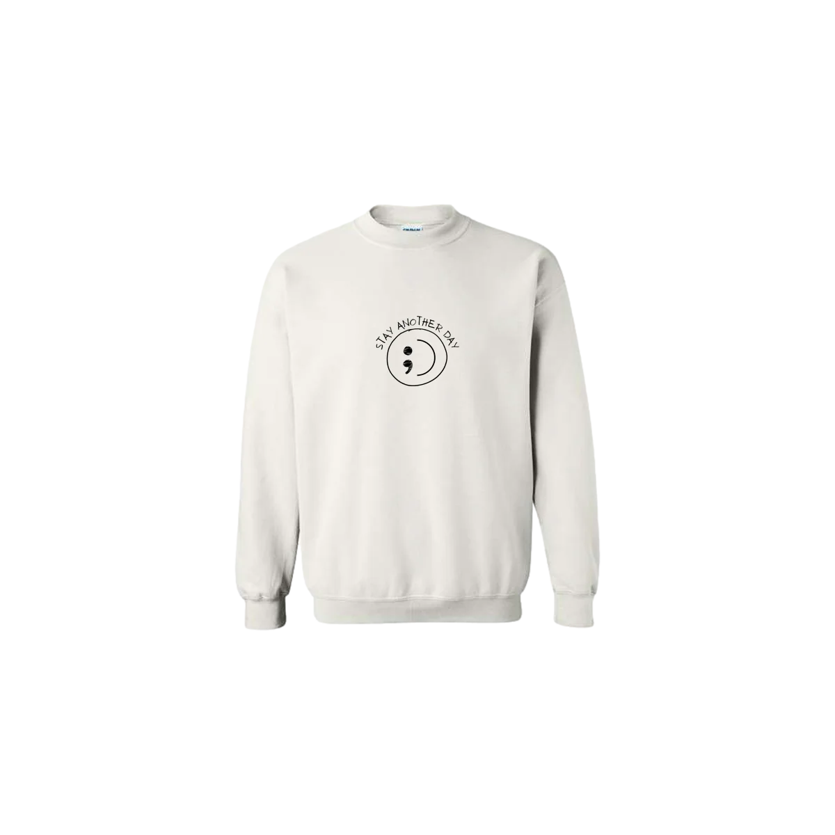 Stay Another Day Smiley Face Embroidered Crewneck