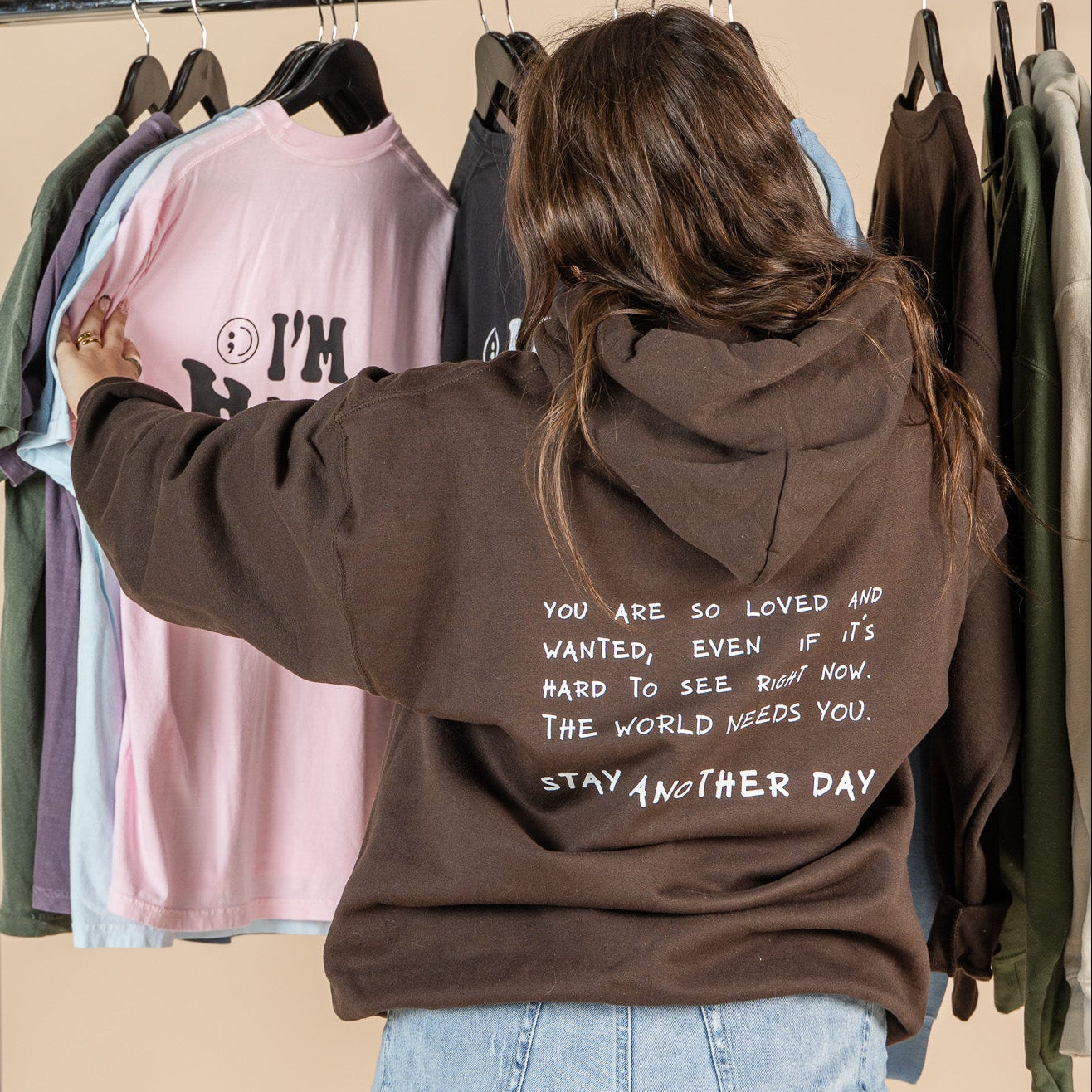 Stay Another Day Message Screen Printed Hoodie