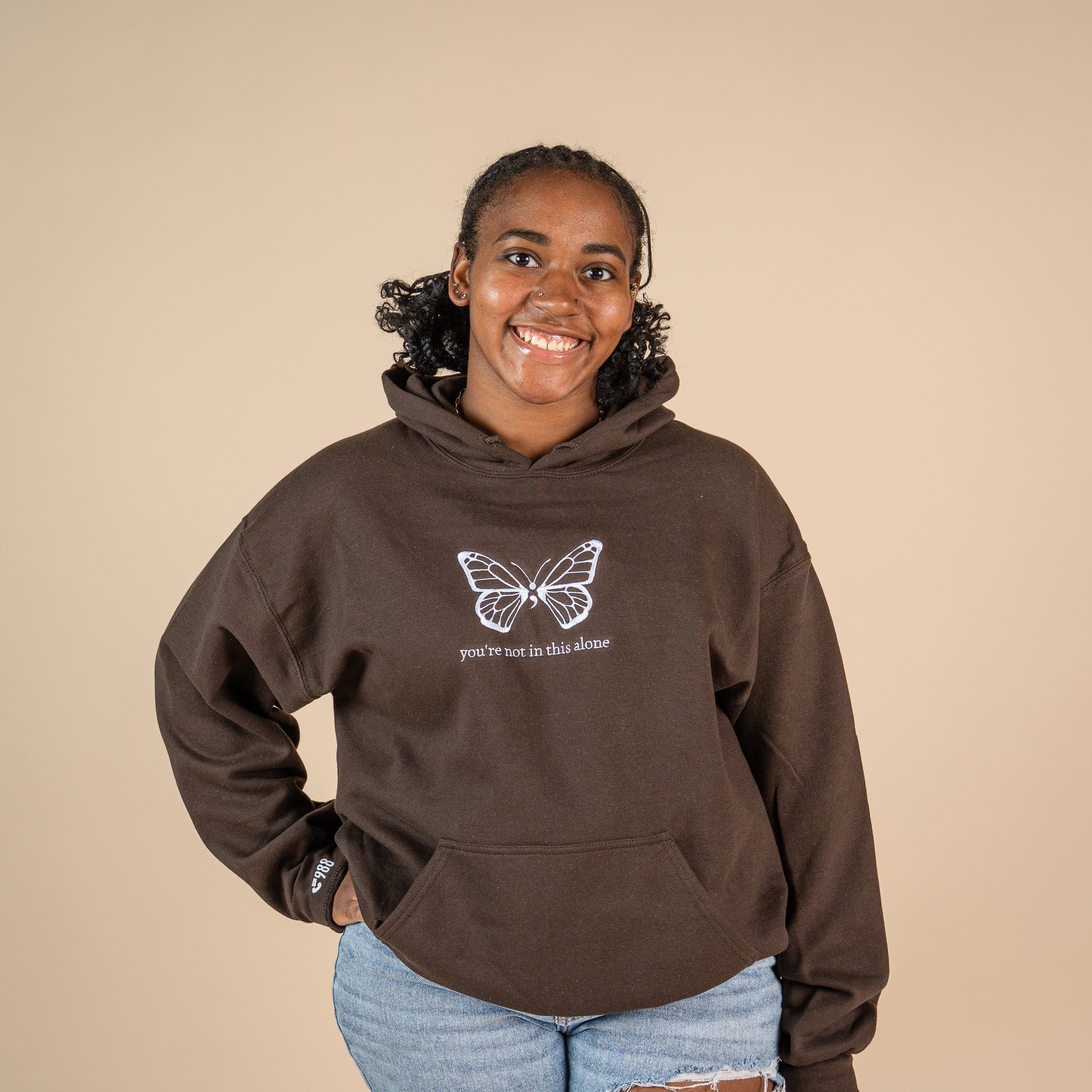 You're Not In This Alone Butterfly Embroidered Hoodie
