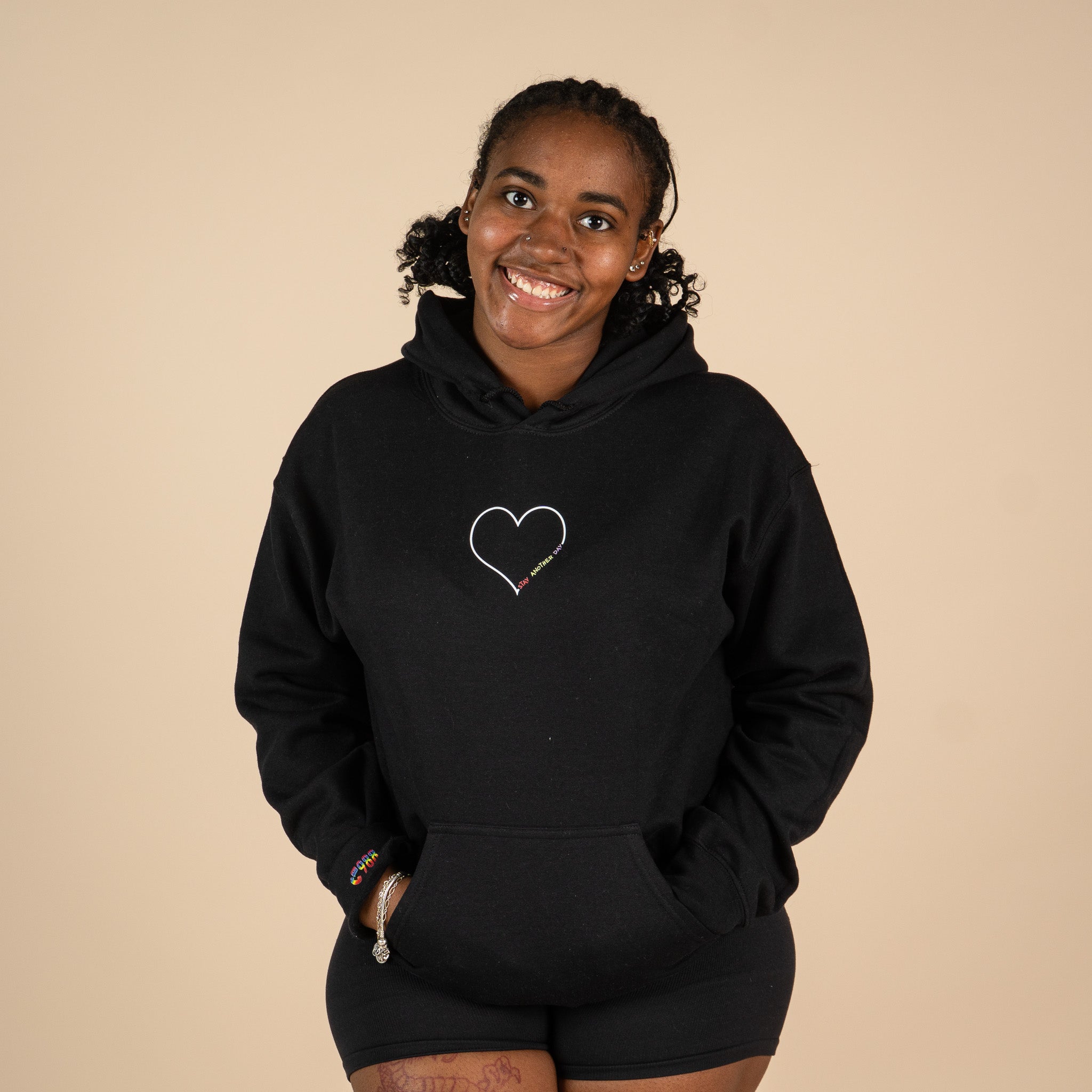 Stay Another Day Layered Rainbow Screen Printed Hoodie