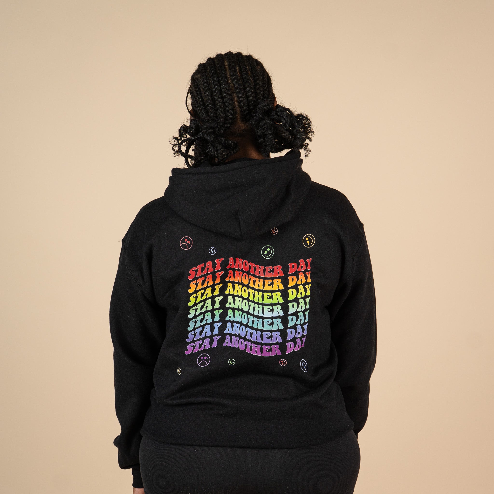 Stay Another Day Layered Rainbow Screen Printed Hoodie