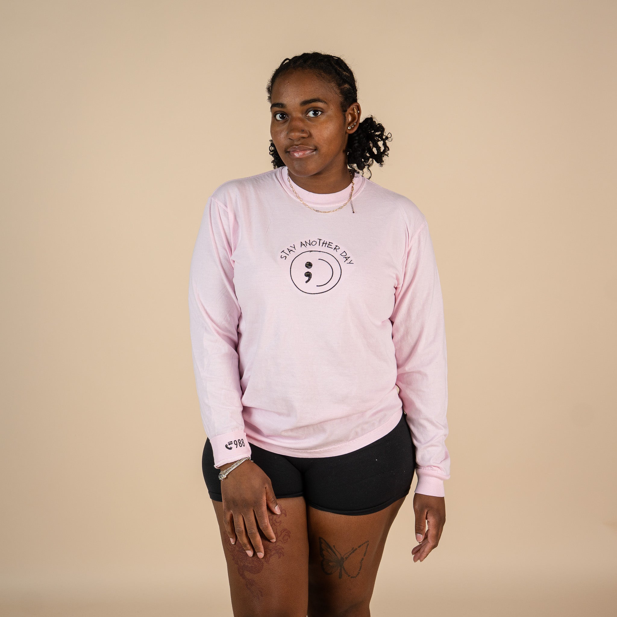Stay Another Day Smiley Face Embroidered Long Sleeve T-shirt
