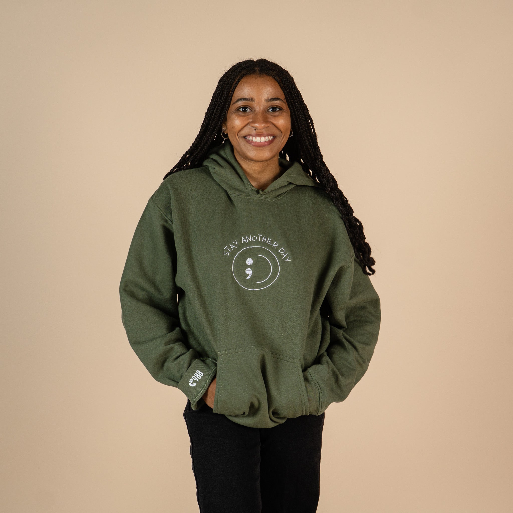 Stay Another Day Smiley Face Embroidered Hoodie