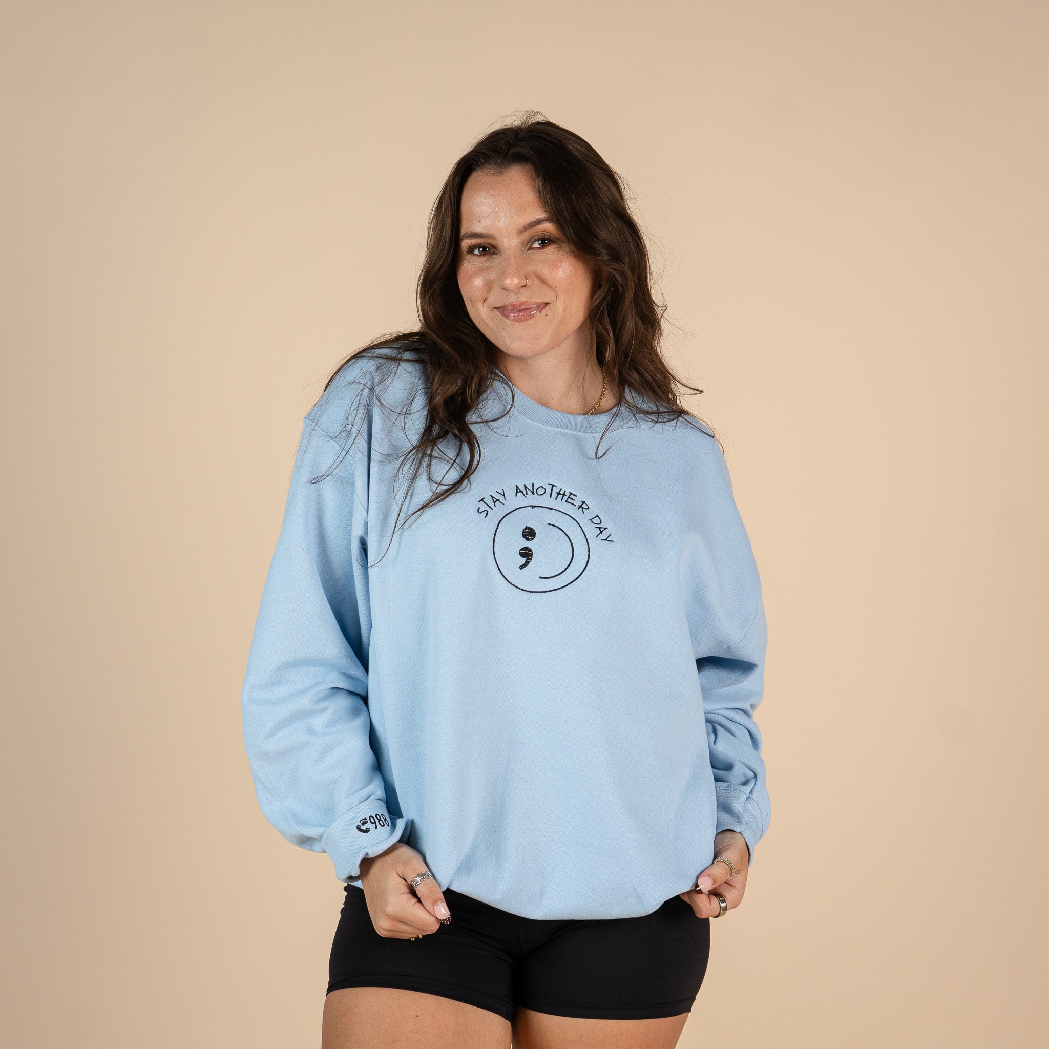 Stay Another Day Smiley Face Embroidered Crewneck