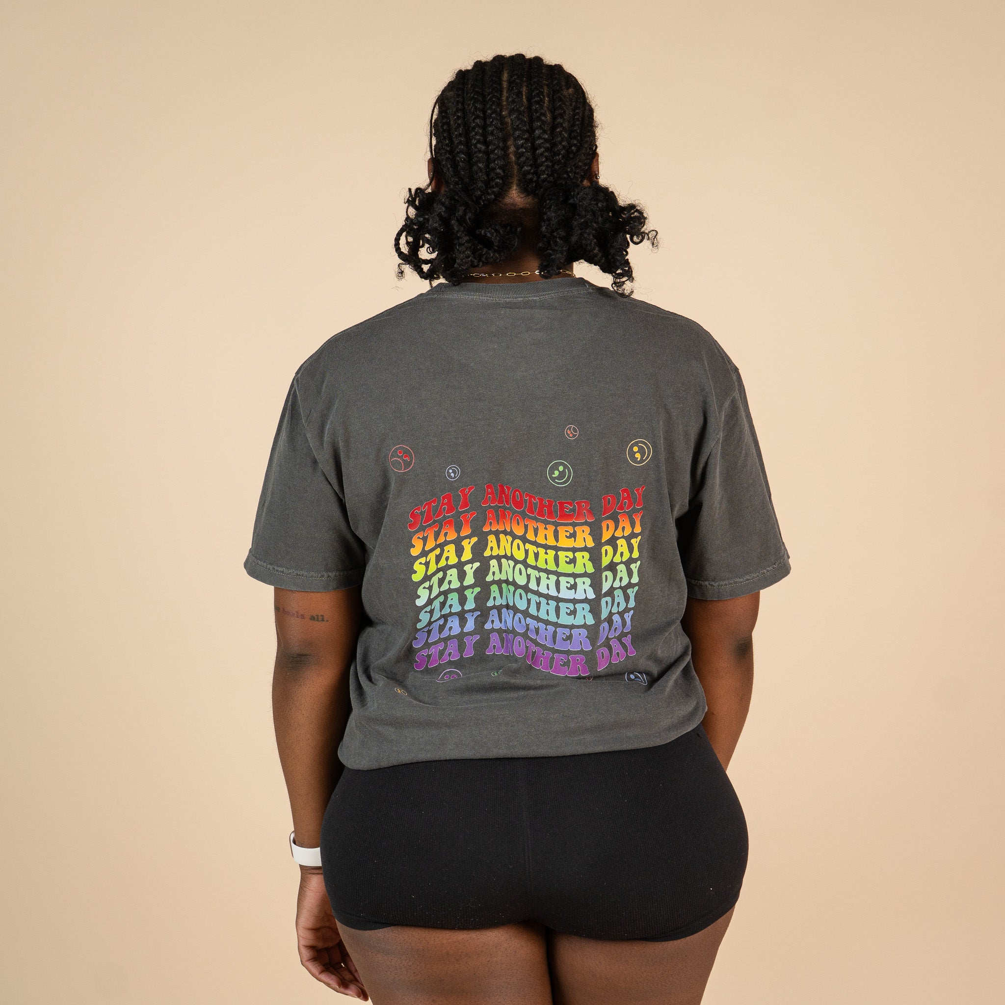 Stay Another Day Layered Rainbow Screen Printed T-shirt