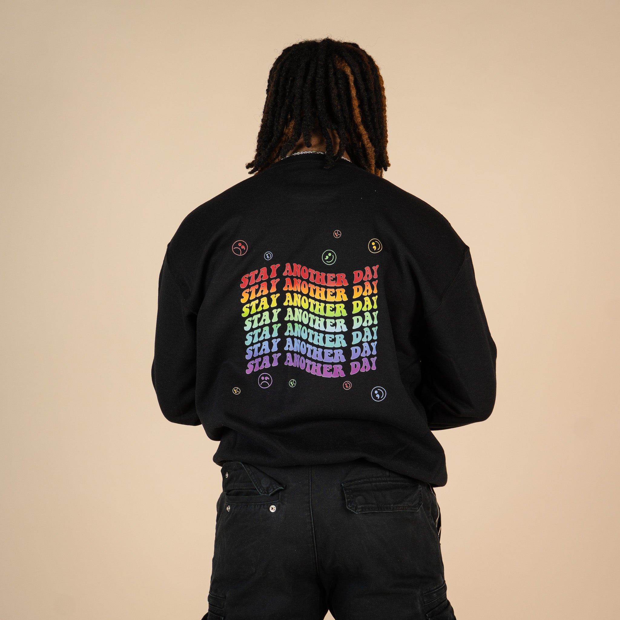 Stay Another Day Layered Rainbow Screen Printed Crewneck