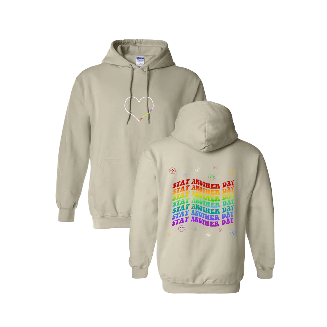 Stay Another Day Layered Rainbow Screen Printed Hoodie