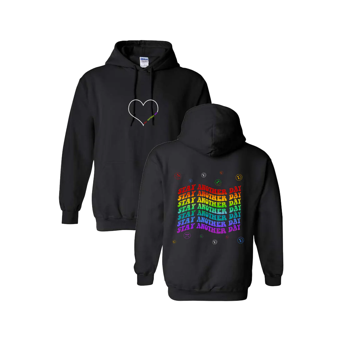 Stay Another Day Layered Rainbow Screen Printed Hoodie