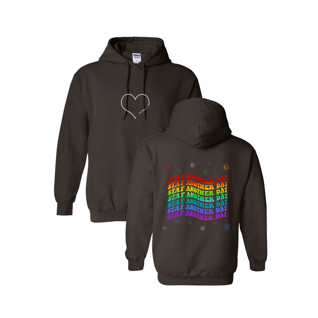 Stay Another Day Layered Rainbow Screen Printed Hoodie