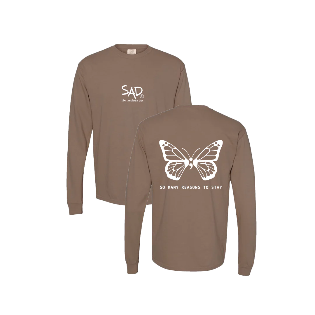 So Many Reasons To Stay Butterfly Screen Printed Long Sleeve