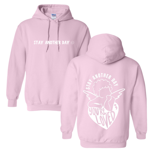 Stay Another Day Valentine's You're Loved Cupid Printed Pink Hoodie