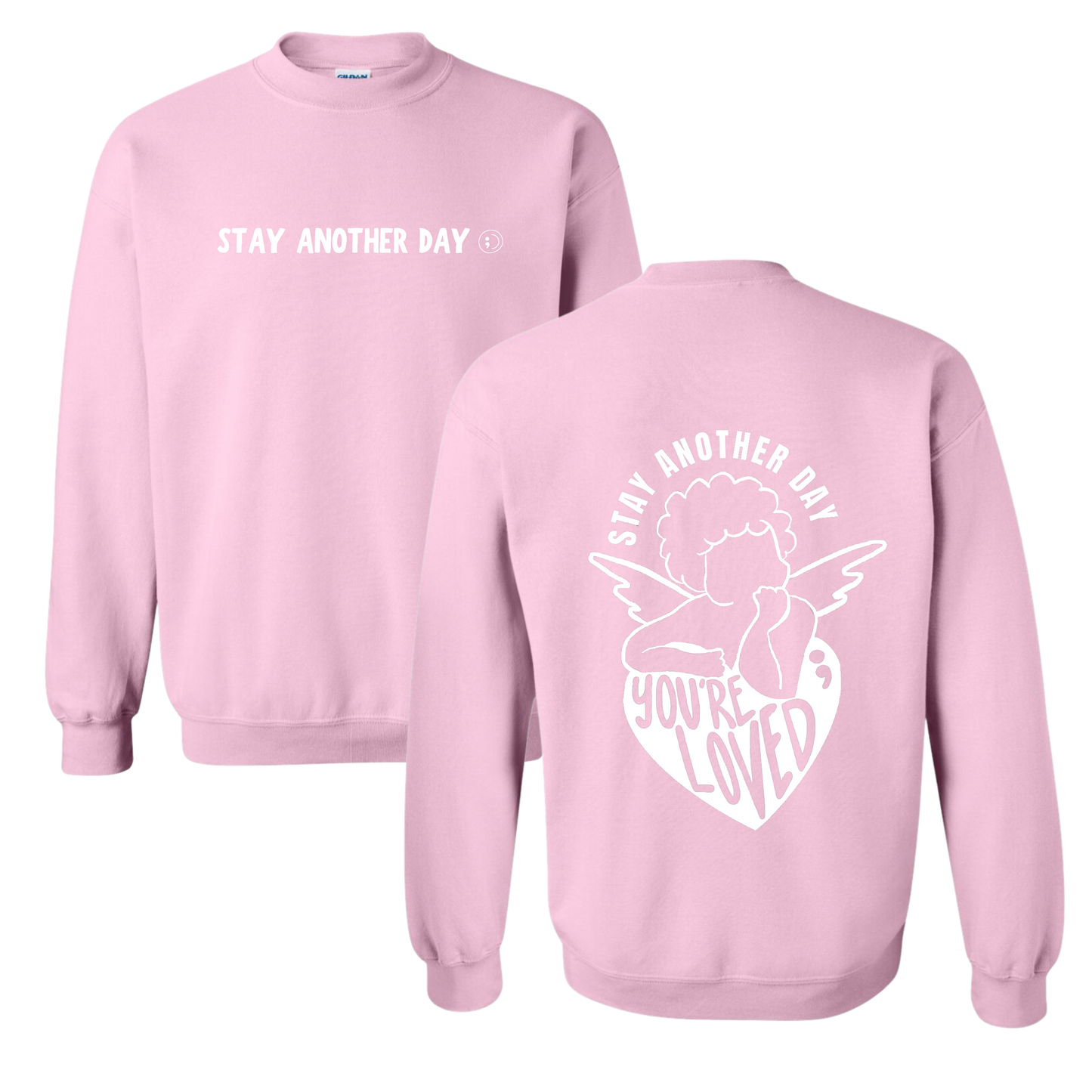 Stay Another Day Valentine's You're Loved Cupid Printed Pink Crewneck Sweatshirt