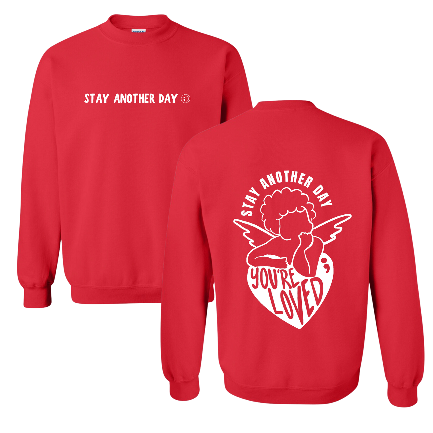 Stay Another Day Valentine's You're Loved Cupid Printed Red Crewneck Sweatshirt