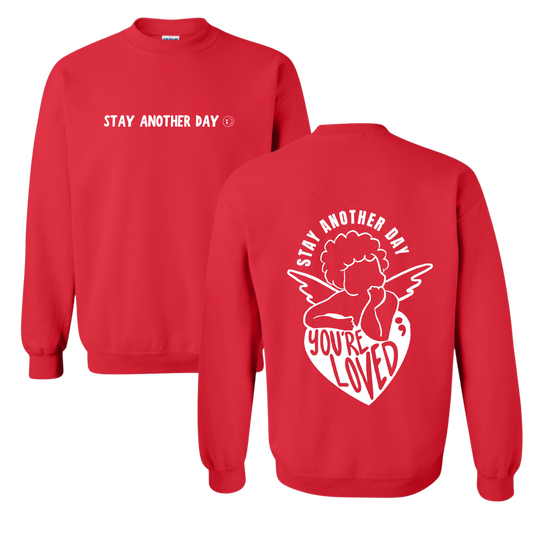 Stay Another Day Valentine's You're Loved Cupid Printed Red Crewneck Sweatshirt