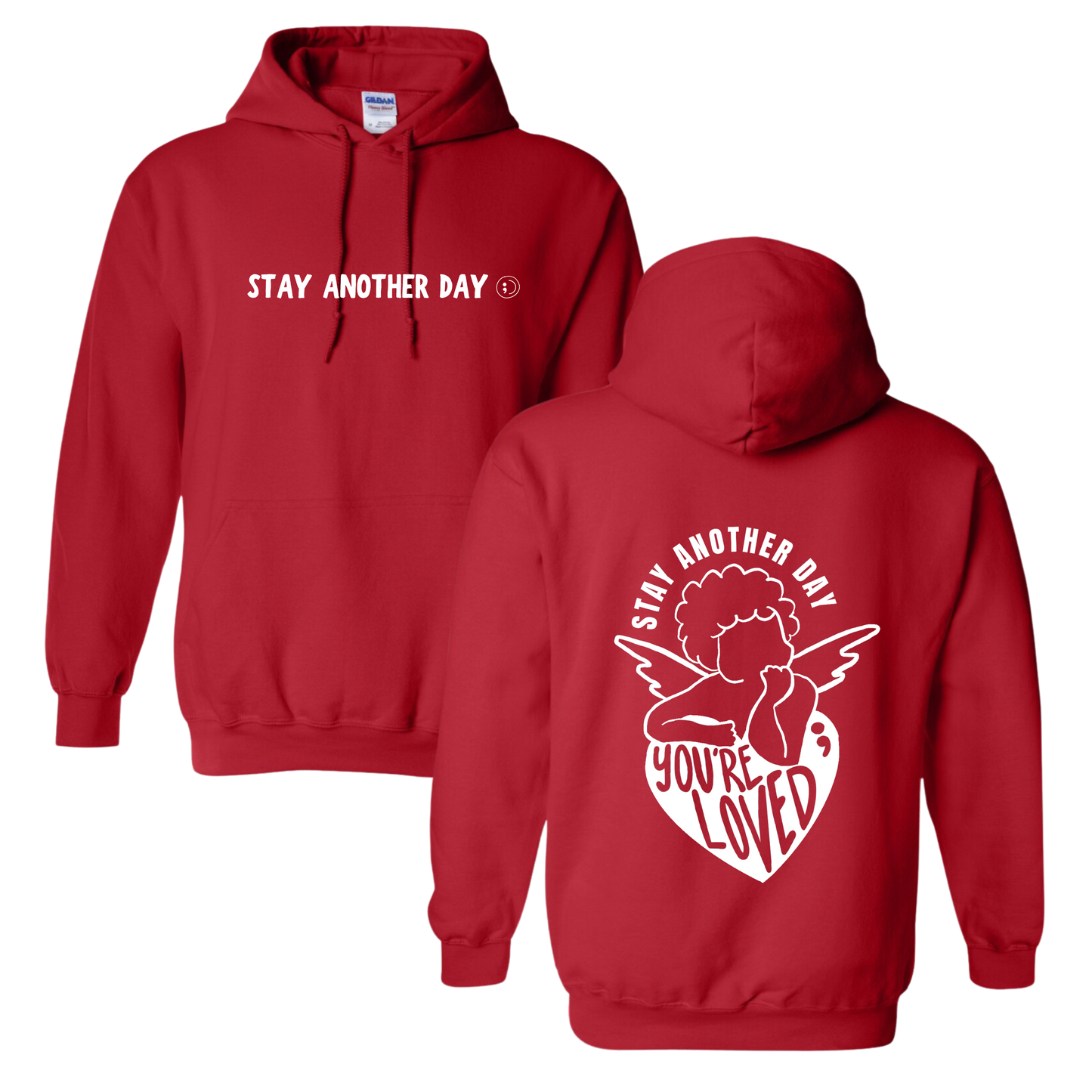 Stay Another Day Valentine's You're Loved Cupid Printed Red Hoodie