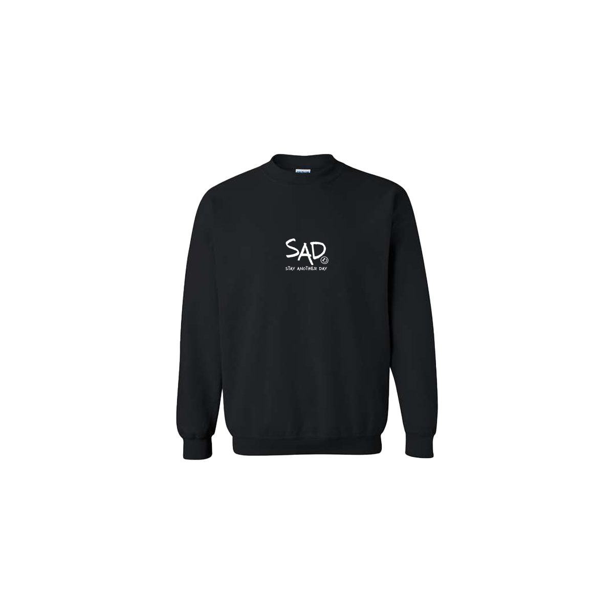 Stay Another Day - SAD Logo Embroidered Black Crewneck - Mental Health Awareness Clothing