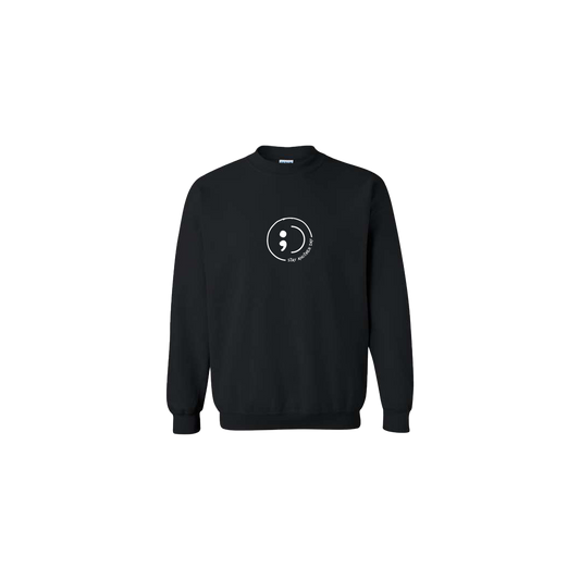Stay Another Day Smiley with text Embroidered Black Crewneck - Mental Health Awareness Clothing