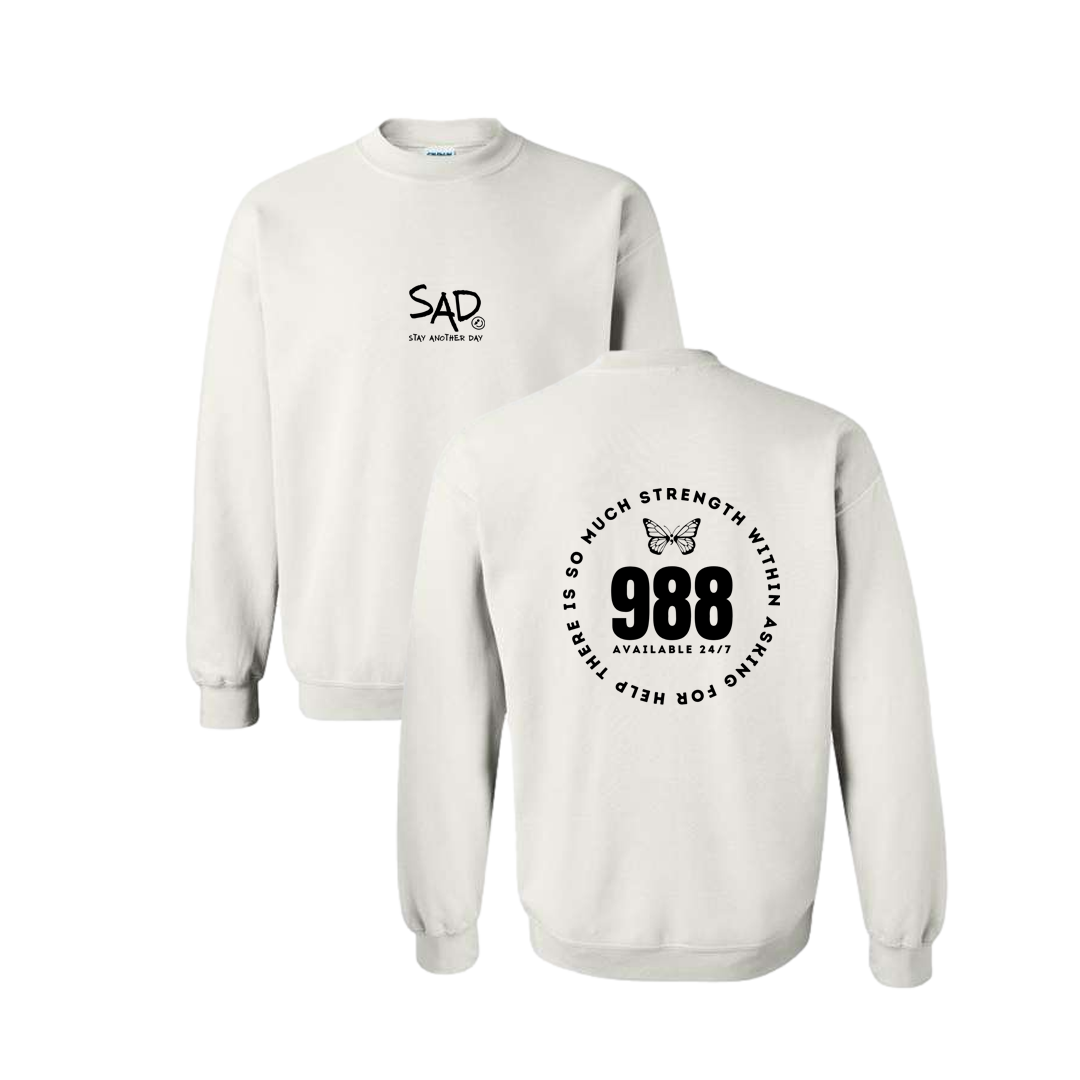 988 Screen Printed White Crewneck - Mental Health Awareness Clothing