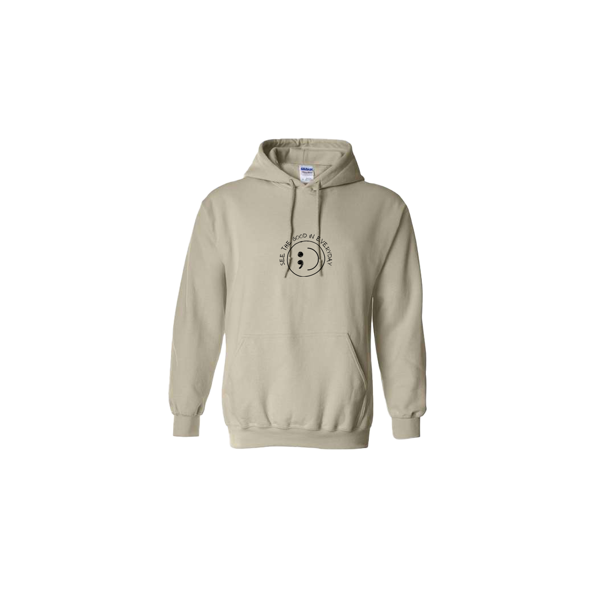 See the Good in Everyday Smiley Embroidered Beige Hoodie - Mental Health Awareness Clothing